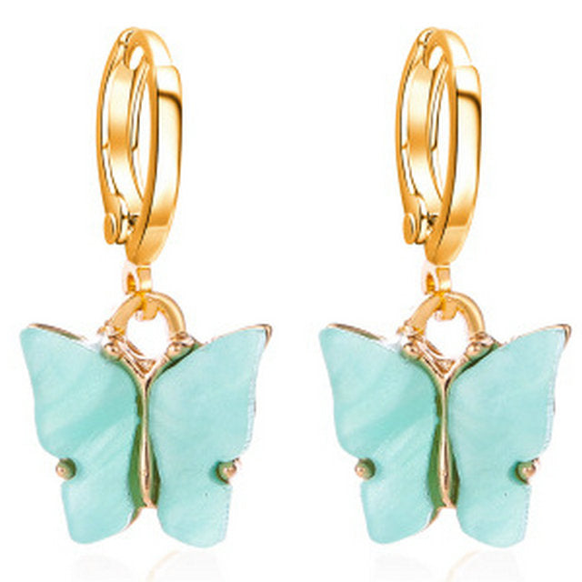 Trendy mixed color Korean new earrings fashion blue pink gold color acrylic butterfly hoop earring jewelry women