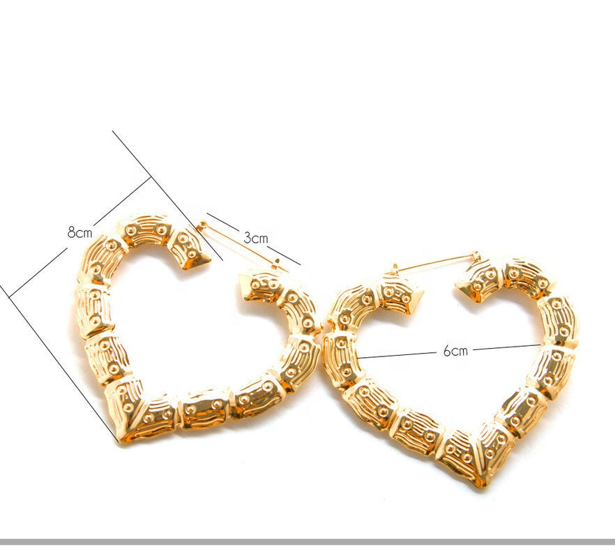 Trendy African jewelry triangle circle hoop love shape stud earrings heart jewellery gold plated hiphop bamboo jhumka earrings