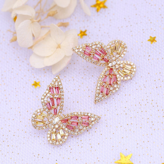 Korean Fashion Jewelry Butterfly Stud Earring Luxury Zircon Wedding Earring Women Crystal Beaded Glitter Butterfly Earrings