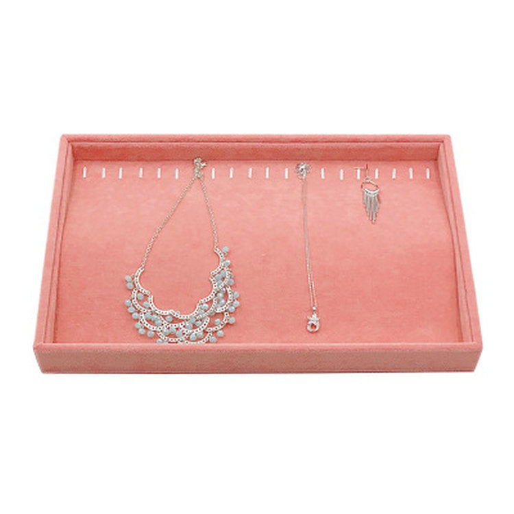 Larege Size Pink Earring Showcase Display Case Luxury Wood Velvet Hook Necklace Bracelet Ring Body Jewelry Storage Display Tray