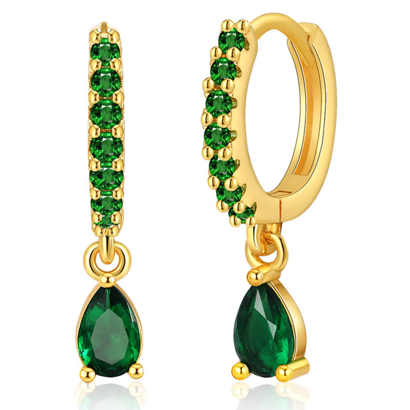 ladies fashion alloy material zircon beads green emerald dangle long earring party performance earrings manufacturer wholesaler