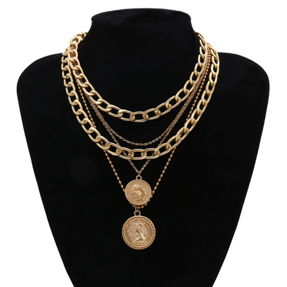 hip hop zinc alloy gold color chunky multi layered choker gypsy coin medaglia necklaces jewelry women