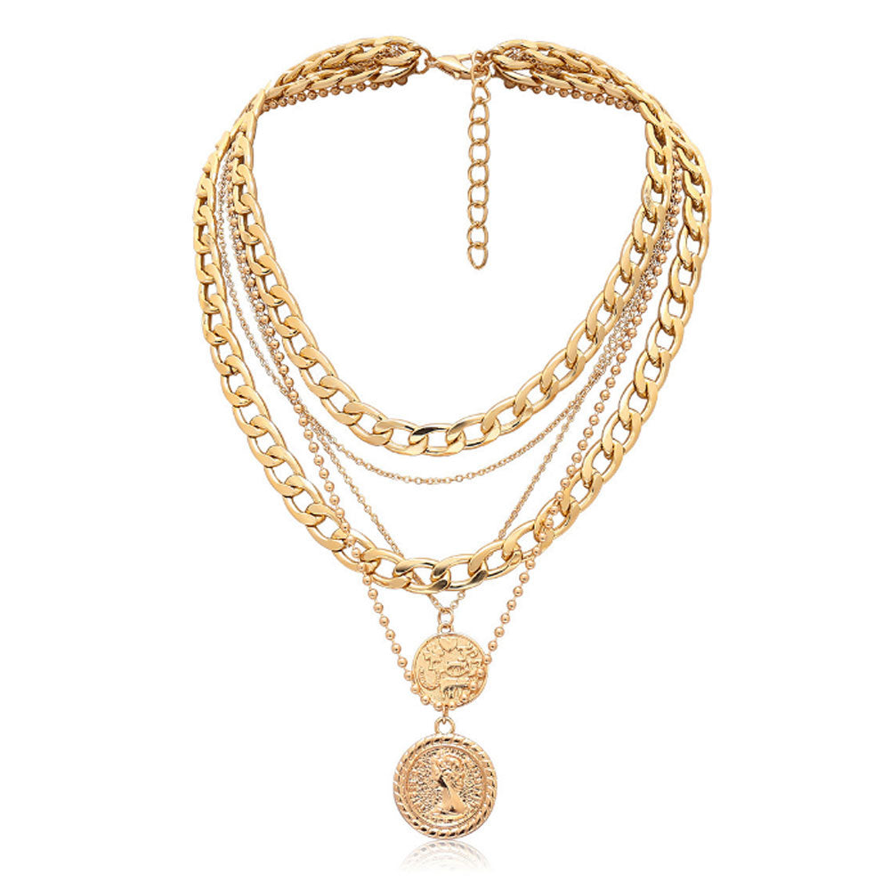hip hop zinc alloy gold color chunky multi layered choker gypsy coin medaglia necklaces jewelry women