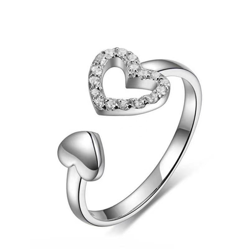 copper alloy finger ring heart charm open cuff design