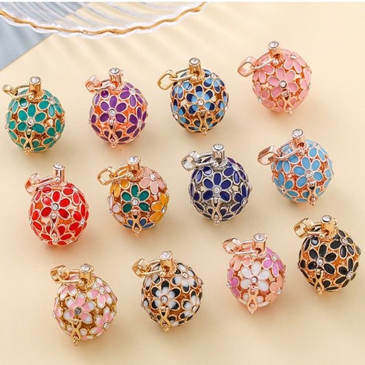 alloy aromatherapy aroma essential perfume oil differser chim ball pendant necklace diffuser enamel flower charm no chain