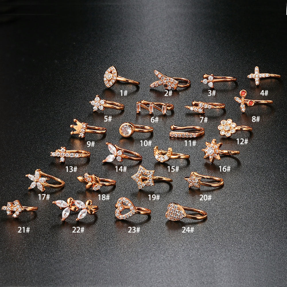 wholesale brass alloy fine gold plated unique nose ear cuff ring hoop heart butterfly heart jewelry unisex men and women