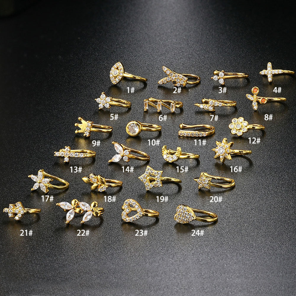 wholesale brass alloy fine gold plated unique nose ear cuff ring hoop heart butterfly heart jewelry unisex men and women