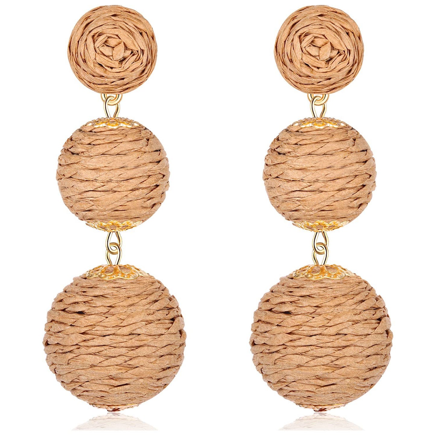 handmade bohemian boho beach raffia balls beads pendant drop earrings women ball dress party jewelry earring