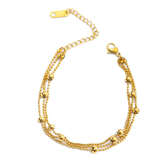 wholesale high quality stainless steel 3 layers beads chain layered bangle bracelet jewelry woman china supplier