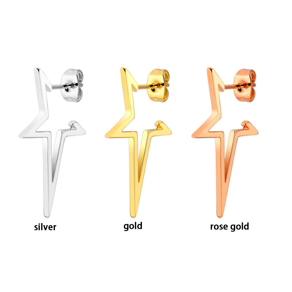 Korean fashion rose gold fashion srugical stainless steel earrings dangle half star gold plated long