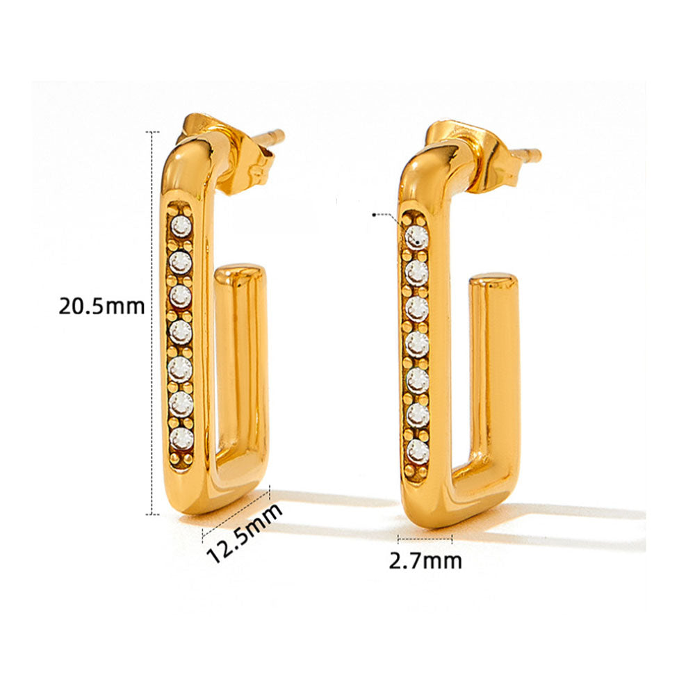 wholesale stainless steel gold plated 14k rectangle open dangle earring zircon beads women China manufacturer factory supplier
