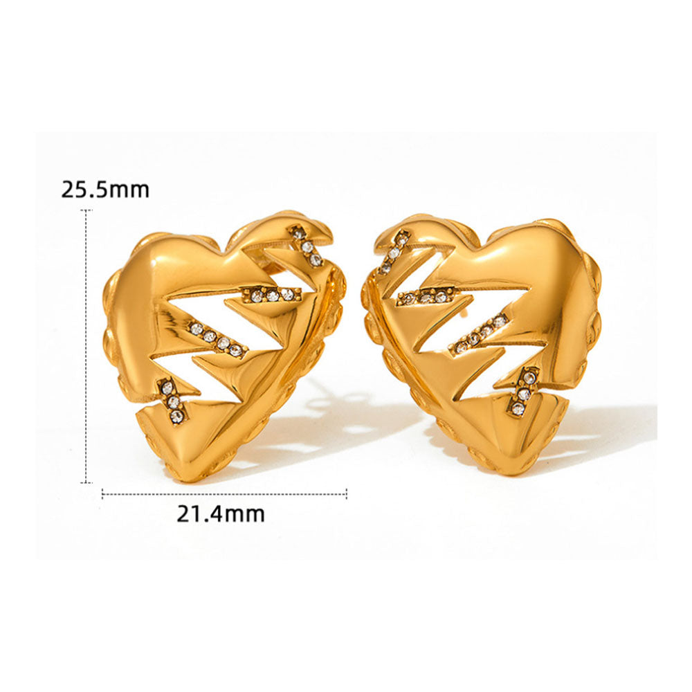 wholesale stainless steel gold plated 14k 25mm heart zircon beads stud earring women China manufacturer factory supplier