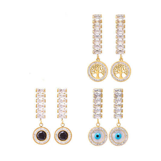 wholesale stainless steel gold plated zircon charm tree of life evil eyes earring women China manufacturer factory supplier