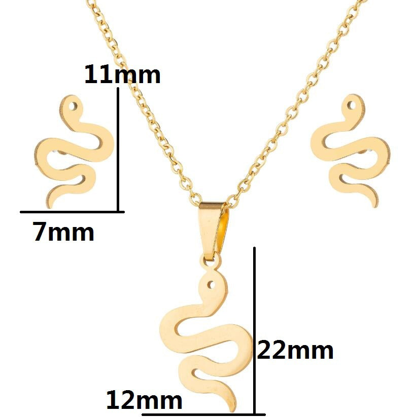 wholesale stainless steel necklace stud earring set with snake pendant charm jewelry set china supplier