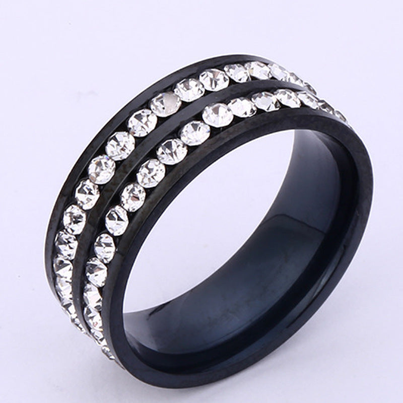 wholesale stainless steel rhinestone beads diamond inlay fashion finger ring unisex for men and women