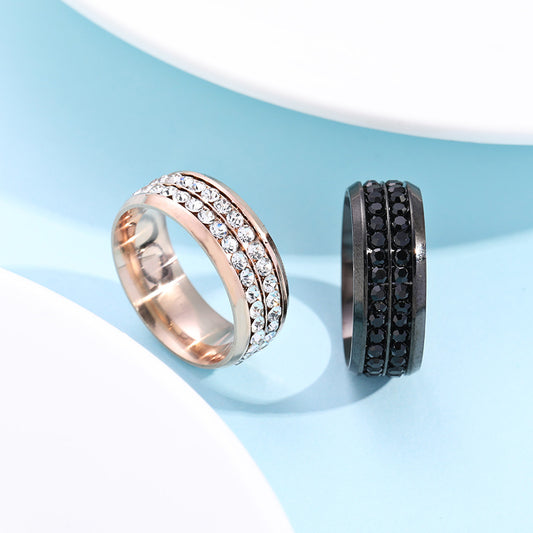 wholesale stainless steel rhinestone beads diamond inlay fashion finger ring unisex for men and women