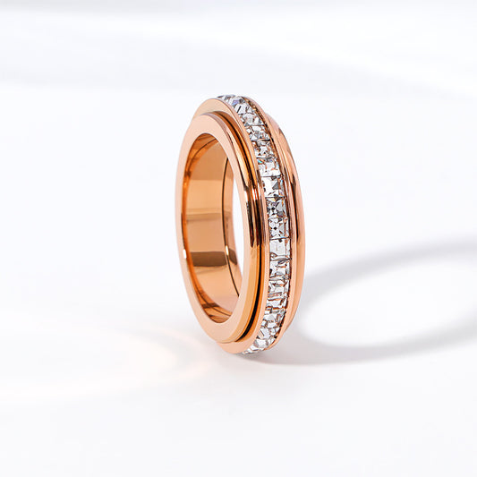 wholesale fashion rotatable stainless steel 5.5mm zircon beads channel pave ring finger rings jewelry manufacturer supplier