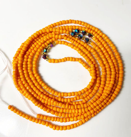 orange glass seed beads colorful crystal bead tie on waist beads belly body chain with clasp double cotton string for ladies