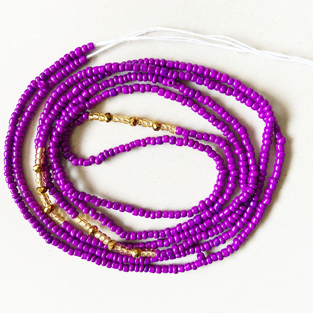 purple glass seed beads gold crystal bead tie on waist beads belly body chain with clasp double cotton string for ladies