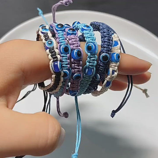 adjustable string cord rope woven good luck lucky turkish d-evil blue eye gift bracelet hand jewelry