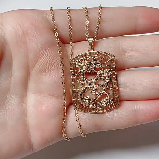 Chinese dragon necklaces brass alloy gold plated jewelry